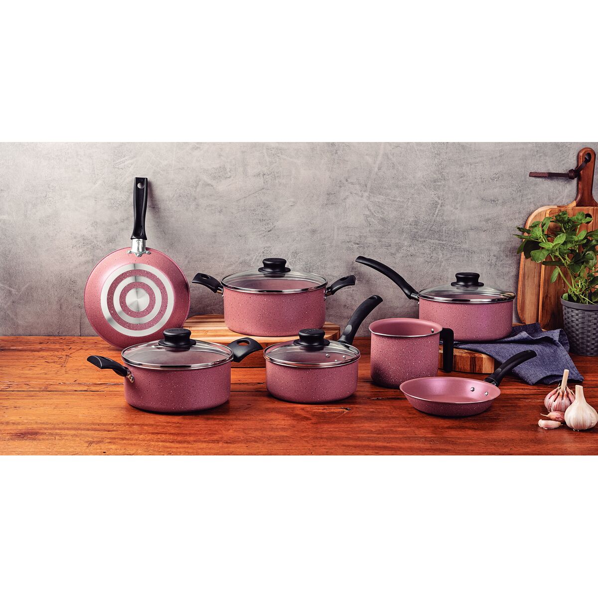 Jogo de Panelas Tramontina Turim em Alumínio com Revestimento Interno e Externo em Antiaderente Starflon Max Rosa 07 Peças - Imagem 4