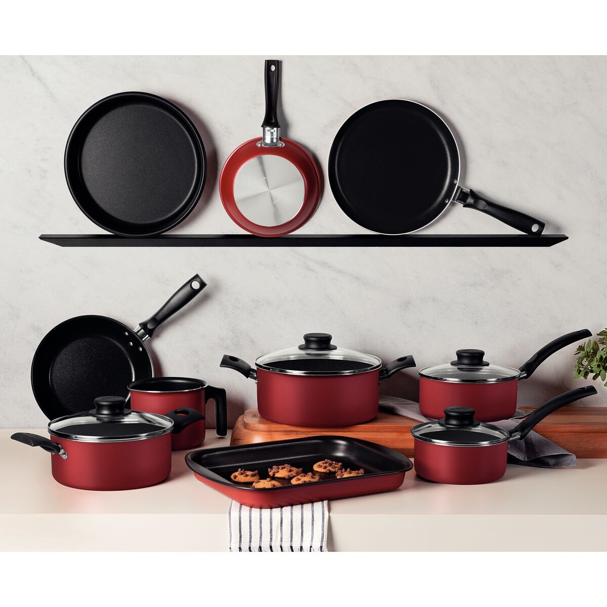 Jogo de Panelas Tramontina Turim em Alumínio com Revestimento Interno e Externo em Antiaderente Starflon Max Vermelho 10 Peças - Imagem 4