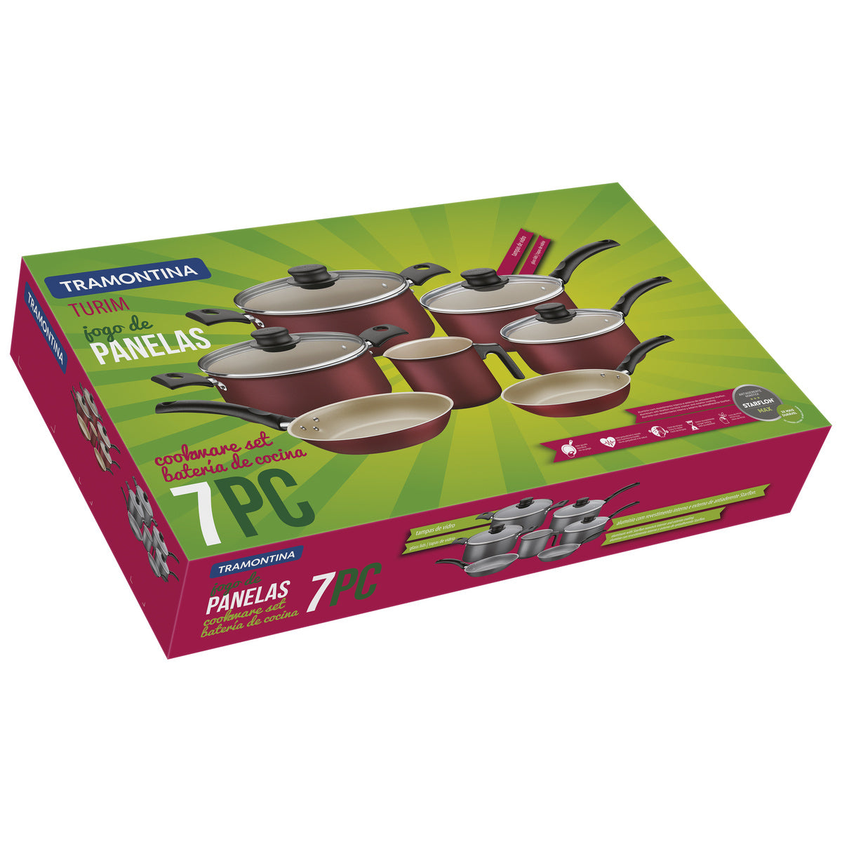 Jogo de Panelas Tramontina Turim em Alumínio com Revestimento Interno e Externo em Antiaderente Starflon Max Vermelho 7 Peças - Imagem 2