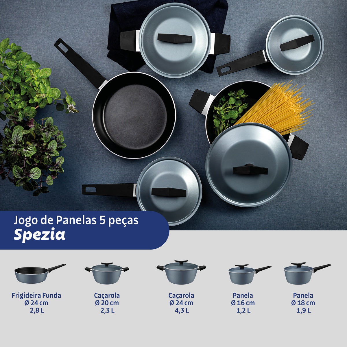 Jogo de Panelas Tramontina Spezia em Alumínio com Revestimento Interno e Externo em Antiaderente Starflon Excellent Azul Ardósia 5 Peças - Imagem 3