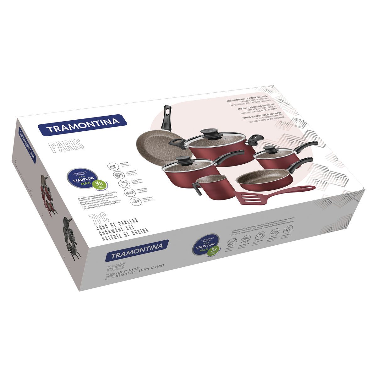 Jogo de Panelas Tramontina Paris em Alumínio com Revestimento Interno e Externo em Antiaderente Starflon Max Chumbo 07 Peças - Imagem 2