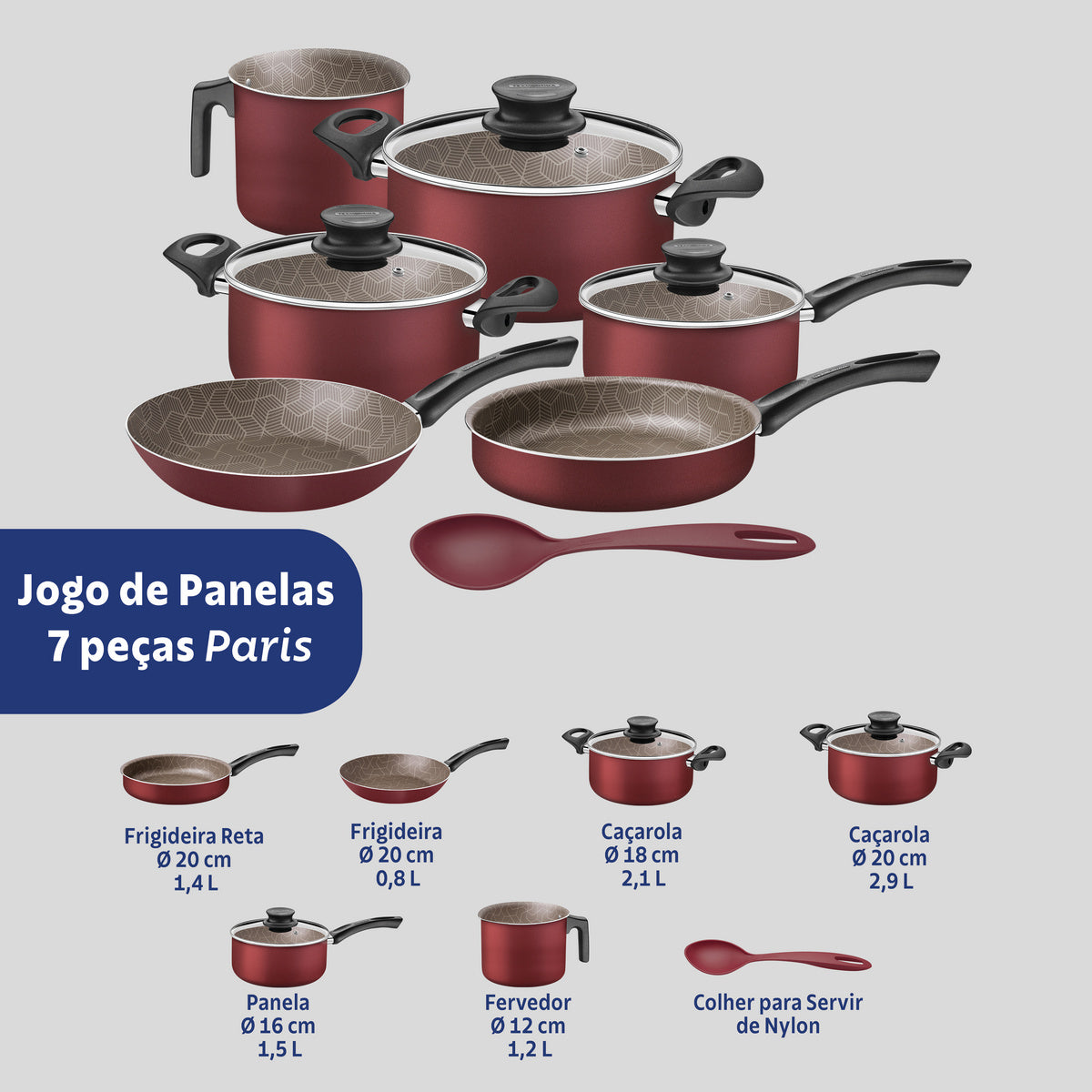 Jogo de Panelas Tramontina Paris em Alumínio com Revestimento Interno e Externo Antiaderente Starflon Max Vermelho 7 Peças - Imagem 3