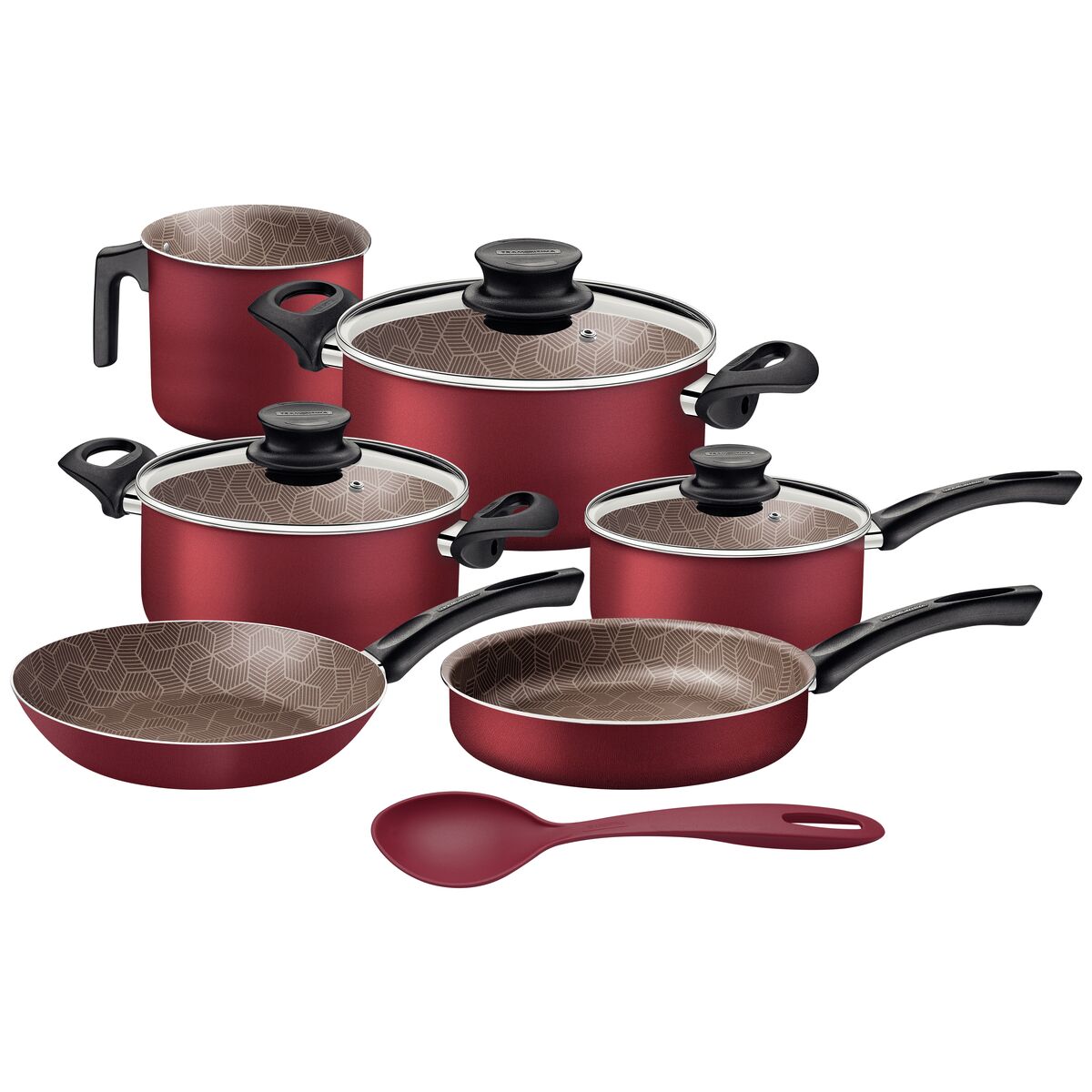 Jogo de Panelas Tramontina Paris em Alumínio com Revestimento Interno e Externo Antiaderente Starflon Max Vermelho 7 Peças