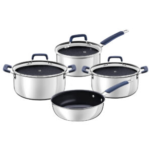 Jogo de Panelas Tramontina Romagna em Aço Inox e Alumínio com Revestimento Interno Cerâmico Black Stone 4 peças